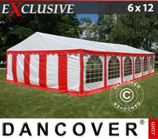 Party tent 6x12 m PVC, Red/white