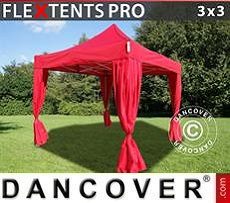 Party tent 3x3 m Red, incl. 4 decorative curtains