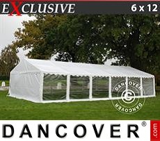 Party tent 6x12 m PVC, White, Panorama