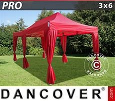 Party tent 3x6 m Red, incl. 6 decorative curtains