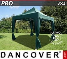 Party tent 3x3 m Green, incl. 4 decorative curtains