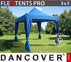 Party tent 3x3 m Blue, incl. 4 decorative curtains